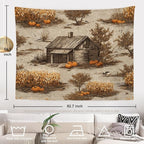 Batmerry Vintage Harvest Tapestry, Cabin In Pumpkin Field Wall Art Hanging Decoration Polyester Fiber White Ruffled Around for Dorm Room Bedroom Living Room, 59.1x82.7 inches