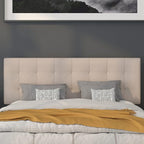 Flash Furniture Bedford Box Stitch Tufted Upholstered Queen Size Headboard in Beige Fabric