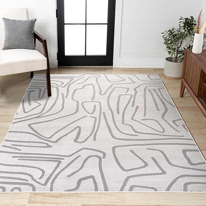 JONATHAN Y Graphic Lines High-Low Indoor Area Rug 4X6 White/Light Gray, Alcina Modern Scandinavian for Living Room, Bedroom, Kitchen, Easy-Cleaning, High Traffic, Pet-Friendly, Non-Shedding SND102C-4