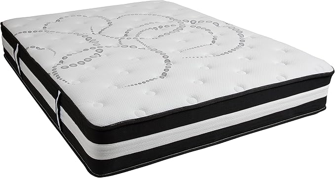 Flash Furniture Capri Comfortable Sleep 12" Hybrid Pocket Spring and Foam Mattress, Foam Pocket Spring Hybrid Mattress for Pressure Relief, Queen