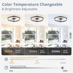 LEDIARY 2 Pack 20 Inch Low Profile Ceiling Fan with Lights and Remote, Dimmable Fandelier Ceiling Fans, Brown Modern Flush Mount Ceiling Fan with 3 Color Temperature Change and 6 Speeds