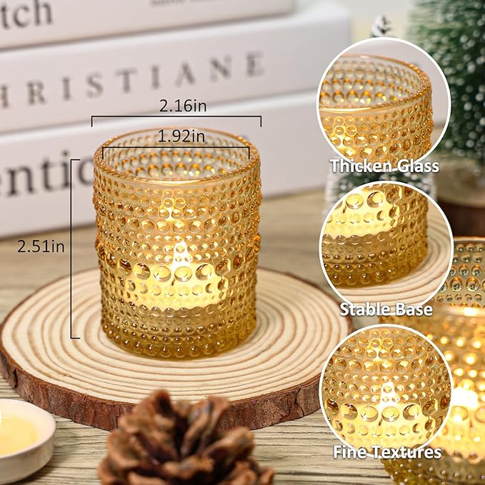 24 Pcs Votive Candle Holders, Golden Glass Candle Holder Bulk for Table Centerpiece, Tea Lights Candle Holders for Wedding Shower, Party and Home Decor