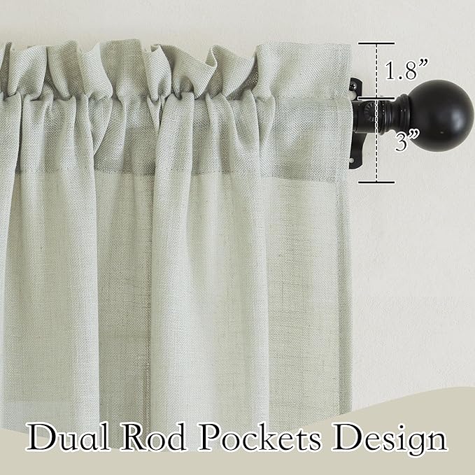 RYB HOME Flax Linen Blend Curtains for Closet Kitchen, Semi Translucent Privacy Protection Light Filtering Decorative Short Small Window Drapes for Bedroom, W 52 x L 36 inches, Sage Green, 2 Panels