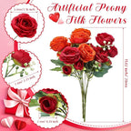 Geosar 16 Bundles Artificial Peonies Flowers Fake Silk Peony Bouquet Faux Peonies Flowers Bulk for Decoration Vase Floral Arrangements Wedding Party Table (Orange,Dark Red)