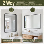 Suidia Bathroom Mirror, 36" x 55" Wall Mirror Metal Framed, Bathroom Vanity Mirror for Living Room Bedroom Bathroom Entryway, Black, Rounded Corner Style