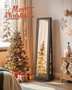 SONGMICS 360° Swivel Jewelry Cabinet, Lockable Jewelry Organizer with Full-Length Mirror, Rear Storage Shelves, Interior Mirror, Jewelry Armoire, Christmas Gifts for Women, Ash Brown UJJC006K02