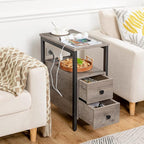 HOOBRO Set of 2 End Tables with Charging Station, Narrow Side Table with Drawers & USB Port & Power Outlets, Nightstand for Small Spaces, Living Room, Stable, Greige and Black BG541BZP201