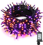 ODEETRONIC Orange & Purple Halloween Lights, 98.42ft 300 LED Orange Lights, Connectable 8 Modes Mini String Light, Plug in Twinkle Purple Halloween Light Waterproof for Holiday Party Home Garden Decor