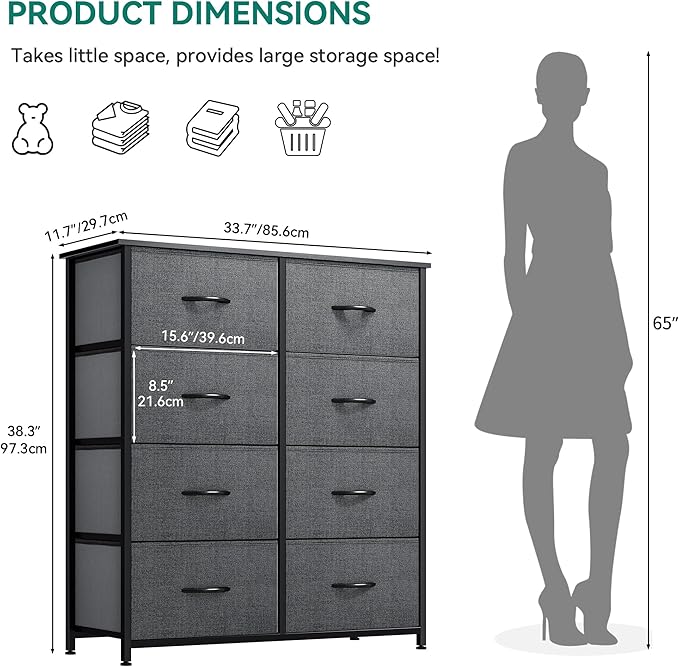 YITAHOME Dresser for Bedroom, Fabric Dresser with 8 Drawers, Tall Chest of Drawers for Closet