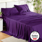 Bedsure California King Sheet Sets, Cooling Sheets for Hot Sleepers, Rayon Derived from Bamboo, Breathable & Soft, Deep Pocket Up to 16 Inches, Hotel Luxury Silky Bedding, Plum