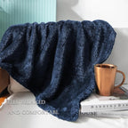 Exclusivo Mezcla Plush Fuzzy Fleece Throw Blanket Extra Large, Super Soft, Fluffy and Warm Blankets for Couch, Bed, Suitable for All Seasons (50x70 Inches, Navy Blue)