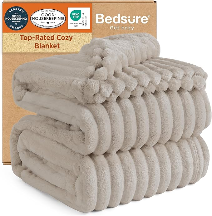Bedsure GentleSoft California King Size Blanket for Bed - Cozy Soft Blankets for Women, Cute Large Throws for Girls, Linen, 102x96 Inches