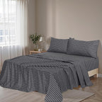 RUVANTI Flannel Sheets Queen Size - 100% Cotton Double Brushed Bed Sheets, Deep Pockets 16 Inches Queen Sheet Set, All Seasons Breathable & Extra Soft - Warm & Cozy, 4 Piece, Pinn Stripe