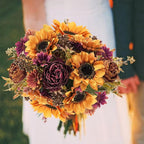 GTIDEA 2 Bundles Fall Flowers Bouquet Vintage Artificial Flowers Fake Sunflowers with Silk Peonies Orange Autumn Flowers for Home Table Centerpieces Wedding Festival Party Decor