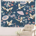Batmerry Navy Blue Japanese Cherry Tapestry, Oriental Wall Art Hanging Decoration Polyester Fiber White Ruffled Around for Dorm Room Bedroom Living Room, 59.1x82.7 inches