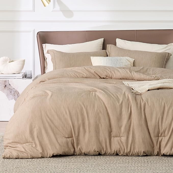 Bedsure King Size Comforter Set - Light Taupe Soft Bedding for All Seasons, Cationic Dyed Bed Set, 3 Pieces, 1 King Size Comforter (104"x90") and 2 Pillow Shams (20"x36"+2")