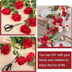 Ouddy Decor 50 Pcs Artificial Red Roses Bulk Realistic Fake Silk Flowers with Long Stems for Wedding Bridal Bouquet DIY Table Centerpieces Arrangement Valentines Home Decor