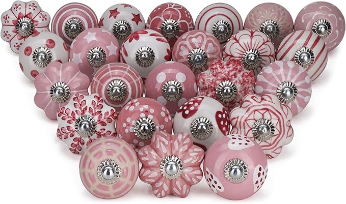 Dresser Knobs for Cabinets and Drawers - Assorted Multicolor Ceramic Pull Handle for Kitchen Cupboard Wardrobe Decorative Furniture Hardware - Pack of 30