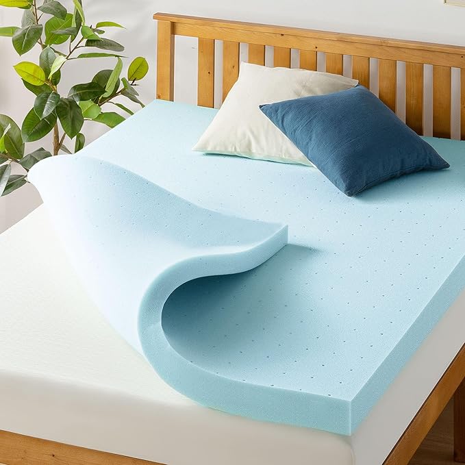 Best Price Mattress 4 Inch Ventilated Memory Foam Mattress Topper, Cooling Gel Infusion, CertiPUR-US Certified, Dorm Essentials, Short Queen