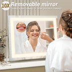 Vanity Mirror with Lights 22"x18", Lighted Makeup Mirror with 10X Magnification, Smart Touch 3 Colors Dimmable, 360° Rotation, Women Gift, Dresser Mount, Bathroom (White)