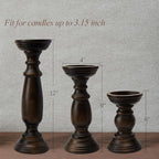 Rustic Wooden Pillar Candle Holders Set of 3, 12'' 9'' 6'' Farmhouse Wood Candle Stand for Table Centerpieces, Vintage Tall Candleholders Fireplace Mantel Decor for Living Room, Dark Brown