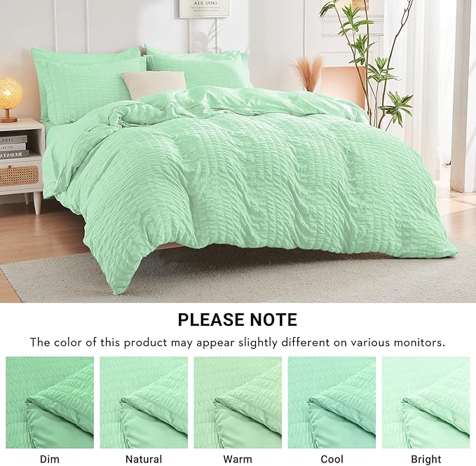 HYMOKEGE Mint Green Twin Comforter Set Seersucker 5 Pieces, All Season Luxury Bed in a Bag for Bedroom, Bedding Set with Comforter, Sheets, Pillowcase & Sham