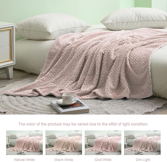 Exclusivo Mezcla Fleece Throw Blanket for Couch, 50x70 Inches Soft Cozy Jacquard Flannel Blankets, Lightweight Fuzzy Plush Warm Throws for Winter,Camel