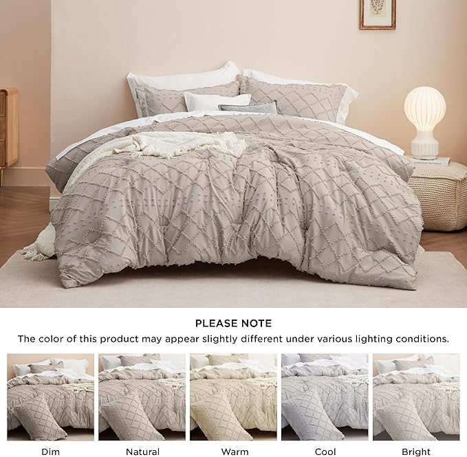 Bedsure California King Comforter Set - Linen Comforter, Boho Tufted Shabby Chic Bedding for Kids, 3 Pieces Vintage Farmhouse Bed Set for All Seasons, Fluffy Soft Bedding with 2 Pillow Shams