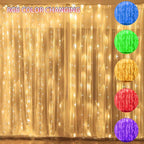 FUNPENY Window Curtain String Lights, 300 LED 8 Lighting Modes Fairy Lights USB Powered, Waterproof Lights for Christmas Bedroom Party Wedding Home Garden Wall Decorations (RGB Color Changing)