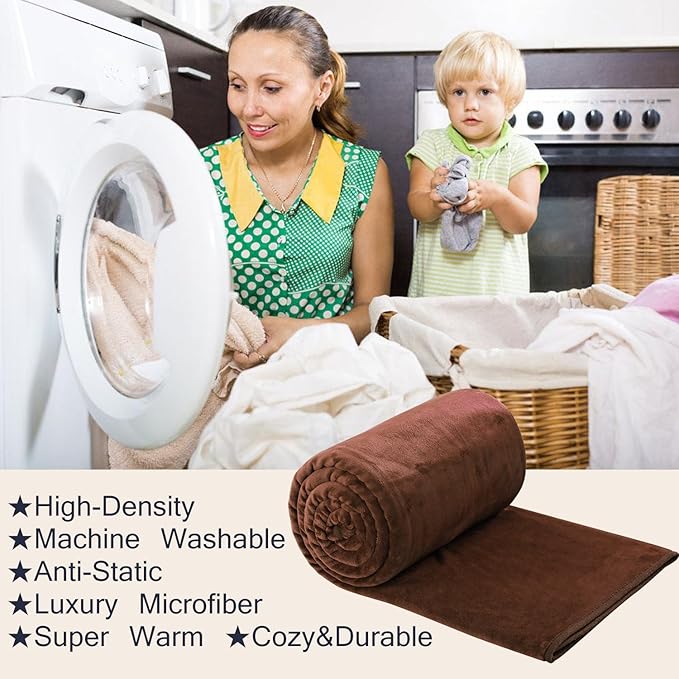 HOZY Soft Blanket Queen Size Fleece Warm Fuzzy Throw Blankets for The Bed Sofa Lightweight 350GSM Chocolate 90"*90"