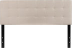 Flash Furniture Bedford Box Stitch Tufted Upholstered Queen Size Headboard in Beige Fabric