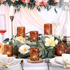 12 Pack Vintage Amber Votive Candle Holders, Glass Candle Holders for Wedding Table Centerpiece, Small Tealight Candle Holder for Home Decor, Tea Lights Candle Holder for Party, Boho Fall Decor
