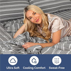 Full 6 Piece Sheet Set - Comfy Breathable & Cooling - Soft Hotel Luxury Bedding Set with 8-16 Inch Deep Pockets - 1 Flat & 1 Fitted Sheet & 4 Pillowcases - Wrinkle Free & Easy Care - Grey Stripes 3