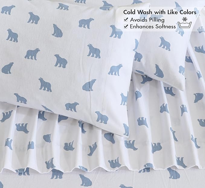 RUVANTI Flannel Sheets California King Size - 100% Cotton Brushed Cal King Bed Sheets Set - Deep Pockets 14 Inches - All Seasons Breathable & Extra Soft - Warm & Cozy, 4 Piece, Happy Cubs