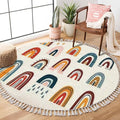 Round Boho Rug Various Rainbows Kids Drawing Style Different Ornaments Childish Area Rug Linen Rug Carpet Patio Rug Hallway Runner Rug Mat Pad Minimalist Home Decor for Living Room Outdoor