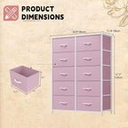 DWVO 10 Drawer Dresser - Fabric Storage Tower, Tall Chest Organizer Unit, Living Room, Hallway, Closets - Sturdy Steel Frame, Wooden Top & Easy Pull Fabric Bins, Pink