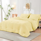 HYMOKEGE Yellow California King Comforter Set Seersucker 7 Pieces, All Season Luxury Bed in a Bag for Bedroom, Bedding Set with Comforter, Sheets, Pillowcases & Shams