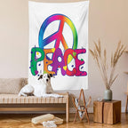 Ambesonne Groovy Tapestry, Peace Text Sign Letters Seventies Musical Historic Revolution Equality Illustration, Wall Hanging for Bedroom Living Room Dorm Decor, 40" X 60", Pink Blue