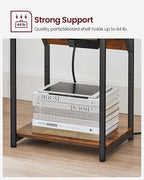 VASAGLE End Table with Charging Station, Small Side Table for Living Room, Bedroom, Nightstand with Outlets and USB Ports, Bedside Table with Storage Shelf, Rustic Brown and Black