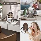 Generic Vanity Table Makeup Mirror-Desk Small Standing Vintage Mirrors 360° Adjustable Rotation, Bronze Wood Framed for Dressing Table,Bedroom, Bathroom,Tabletop,Antique,Desktop 11.8'' x 7.8''