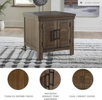 Signature Design by Ashley Moriville Rustic Farmhouse End Table with Dual Cabinet Doors, Brown
