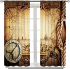 Pirate Map Curtains, Nautical Theme Old Ancient Treasure Map Secret Sea History Pattern Blackout Window Drapes for Kids Boys Bedroom Living Room 42x63in