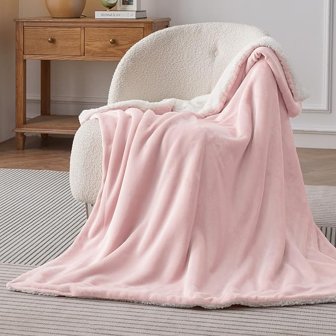 Bedsure GentleSoft Sherpa Fleece Throw Blanket Twin Size for Couch - Thick and Warm Throw for Girls and Women, Soft Fuzzy Plush Twin Blanket for Winter, Pink, 60x80 Inches