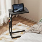 TUTOTAK C Shaped End Table, Side Table for Couch, Sofa Table with Storage Bag, TV Tray for Living Room, Bedroom, Black TB01BK082