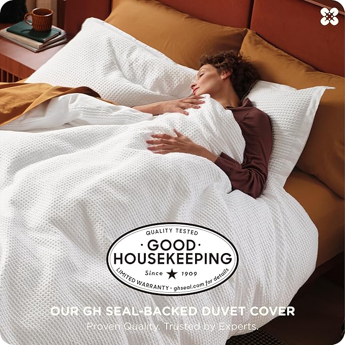 Bedsure Cotton Duvet Cover King - 100% Cotton Waffle Weave Coconut White Duvet Cover King Size, GentleSoft™ and Breathable Bedding Set for All Season, 3 Pieces, 104"x90"