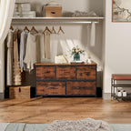 DUMOS Dresser for Bedroom, 5 Storage Drawers, Wide Fabric Closet Chests Organizer Tower Furniture with Wooden Top Metal Frame for Clothes, Guest Room, Living Room, Hallway, Entryway