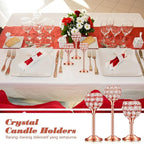 Qunclay 18 Pieces Crystal Candle Holders Bulk Candle Stick Holder Centerpieces for Table Wedding Centerpieces Crystal Decorative Tealight Dining Table Decor for Party(Rose Gold)