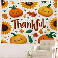 Batmerry Thankful Fall Pumpkins Tapestry, Happy Pumpkins Sunflowers Maple Leaves Wall Art Hanging Decoration Polyester Fiber White Ruffled Around for Dorm Room Bedroom Living Room, 39.1x59.1 inches