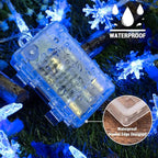 BrizLabs Blue Snowflake Lights, 40 LED 16.08ft Snow Flake Christmas String With Remote, Battery Twinkle, 8 Modes Xmas Waterproof for Outdoor Indoor Wedding Party Window Decor