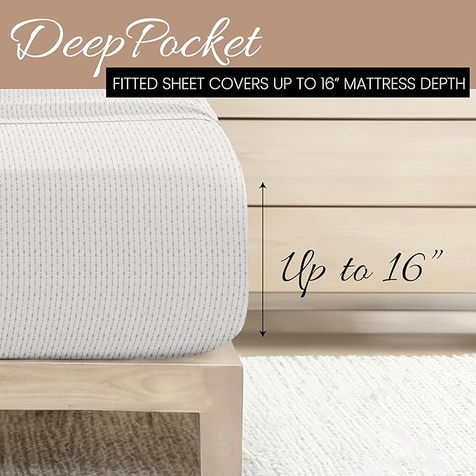 Linen Market Double-Brushed Patterned Microfiber California King Sheet Set 4 Piece – Oeko-TEX Certified Ultra Soft & Wrinkle-Free - 16" Deep Pocket Sheets Easy Care Cal-King Size - Beaded Arrows Gray